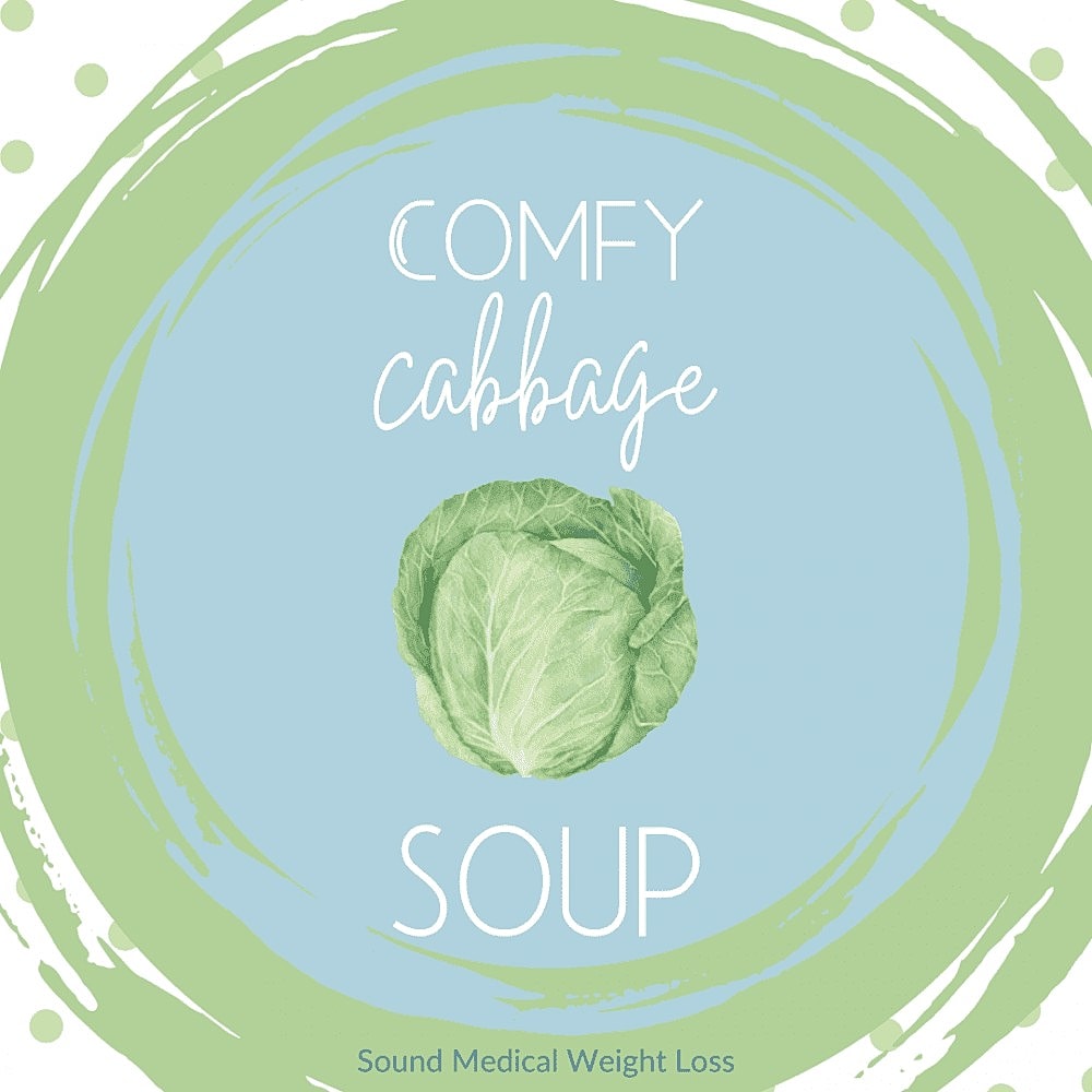 Comfy cabbage soup recipe graphic design.