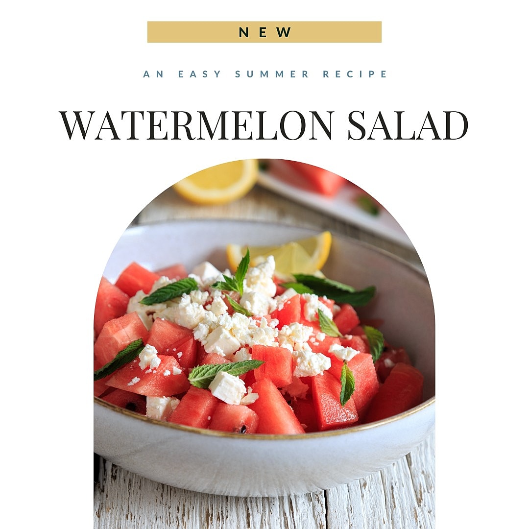 Fresh watermelon salad with mint and feta.